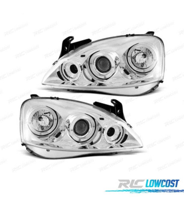 FAROS OPEL CORSA C 00-06 OJOS ANGEL FONDO CROMO