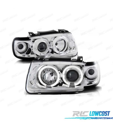 FAROS VOLKSWAGEN VW POLO 6N 94-99 OJOS ANGEL FONDO CROMO MAN.