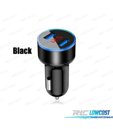 CARGADOR MECHERO USB DOBLE LCD 4.8 A CARGA RAPIDA