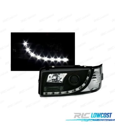 FAROS VOLKSWAGEN VW T4 TRANSPORTER 90-03 LUZ DIURNA LED FONDO NEGRO