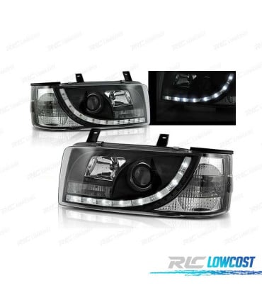 FAROS VOLKSWAGEN VW T4 TRANSPORTER 90-03 LUZ DIURNA LED FONDO NEGRO