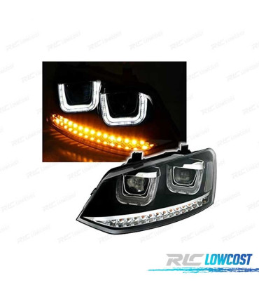 FAROS VOLKSWAGEN VW POLO 6R 09-14 LUZ DIURNA FONDO NEGRO INTERMITENTE LED