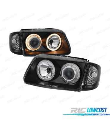 FAROS PARA VOLKSWAGEN VW POLO 6N 94-99 OJOS ANGEL FONDO NEGRO ELEC.