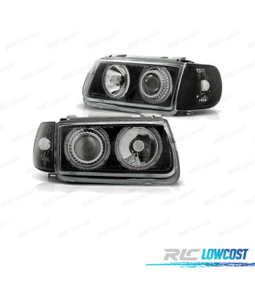 FAROS PARA VOLKSWAGEN VW POLO 6N 94-99 OJOS ANGEL FONDO NEGRO ELEC.