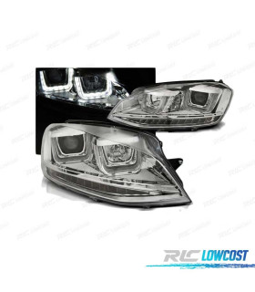 FAROS PARA VOLKSWAGEN VW GOLF 7 12-17 LUZ DIURNA U-TYPE LED CROMADOS