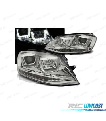 FAROS PARA VOLKSWAGEN VW GOLF 7 12-17 LUZ DIURNA U-TYPE LED CROMADOS