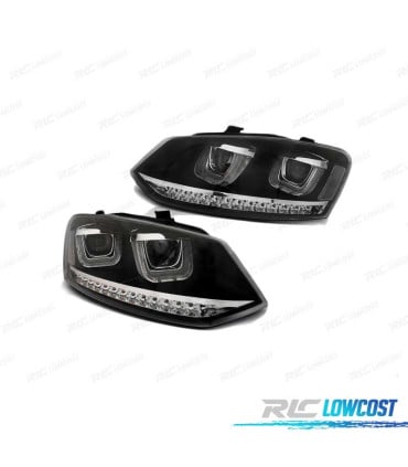 FAROS LUZ DIURNA PARA VOLKSWAGEN VW POLO 6R 09-14 U-TYPE LED INTERMITENTES DINAMICOS BLACK