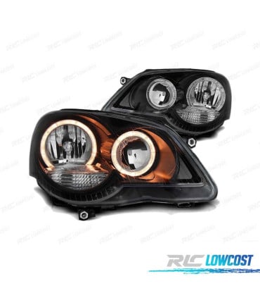 FAROS OJOS ANGEL PARA VOLKSWAGEN VW POLO 9N3 05-09 FONDO NEGRO