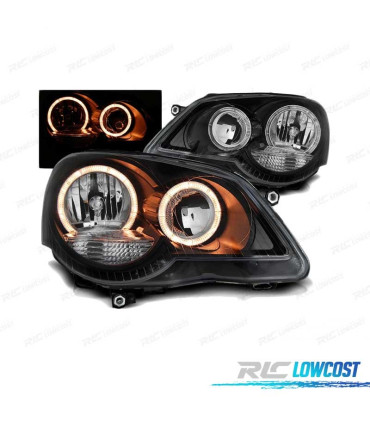 FAROS OJOS ANGEL PARA VOLKSWAGEN VW POLO 9N3 05-09 FONDO NEGRO