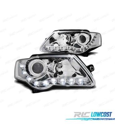 FAROS PARA VOLKSWAGEN VW PASSAT B6 3C 05-10 LUZ DIURNA LED CROMO