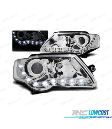 FAROS PARA VOLKSWAGEN VW PASSAT B6 3C 05-10 LUZ DIURNA LED CROMO