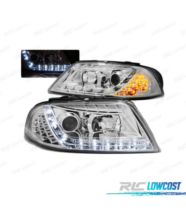 FAROS DAYLIGHT PARA VOLKSWAGEN VW PASSAT 3BG 00-05 CON INTERMITENTE LED CROMADOS