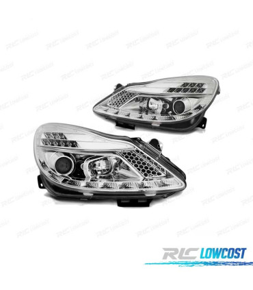 FAROS DAYLIGHT PARA OPEL CORSA D 06-11 CROMADOS CON INTERMITENTE LED