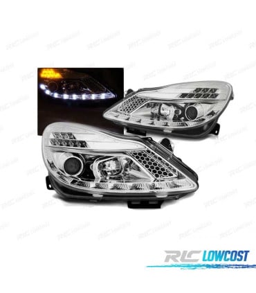 FAROS DAYLIGHT PARA OPEL CORSA D 06-11 CROMADOS CON INTERMITENTE LED