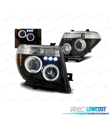 FAROS PARA NISSAN NAVARA D40 PATHFINDER 05-10 OJOS ANGEL LED NEGROS
