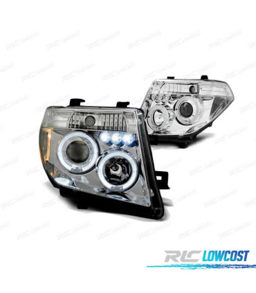 FAROS PARA NISSAN NAVARA D40 PATHFINDER 05-10 OJOS ANGEL LED CROMADOS