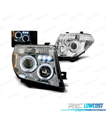 FAROS PARA NISSAN NAVARA D40 PATHFINDER 05-10 OJOS ANGEL LED CROMADOS