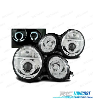 FAROS OJOS ANGEL PARA MERCEDES W210 95-99 CROMADOS