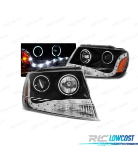 FAROS OJOS ANGEL PARA JEEP GRAND CHEROKEE 99-05 FAROS LUZ DIURNA FONDO NEGRO