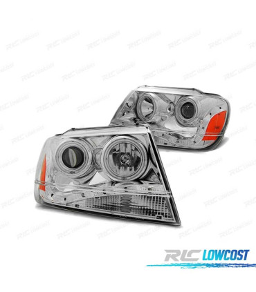 FAROS OJOS ANGEL JEEP GRAND CHEROKEE 99-05 FAROS LUZ DIURNA CROMADOS