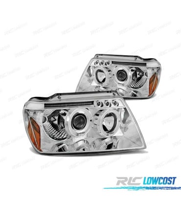 FAROS PARA JEEP GRAND CHEROKEE 99-05 OJOS ANGEL CROMADOS H1 H1
