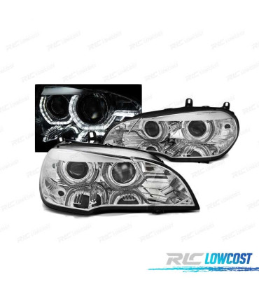 FAROS OJOS ANGEL 3D DRL APTOS XENON D1S PARA BMW X5 E70 07-10 FONDO CROMO