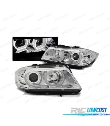 FAROS BMW E90 E91 05-08 OJOS ANGEL 3D U-TYPE CROMADOS