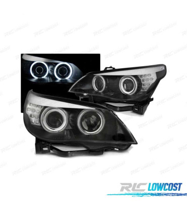 FAROS BMW E60 E61 03-07 OJOS ANGEL CCFL INTERMITENTE LED NEGROS