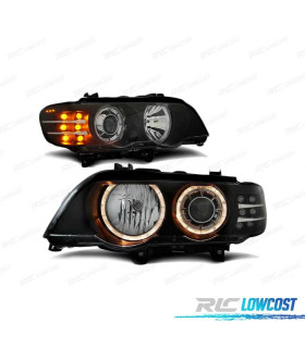 FAROS OJOS ANGEL PARA BMW X5 E53 99-03 FONDO NEGRO INTERMITENTE LED