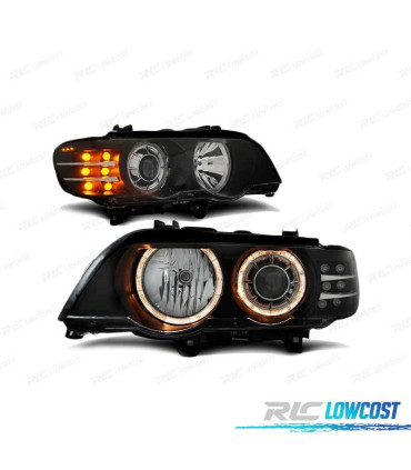 FAROS OJOS ANGEL BMW X5 E53 99-03 FONDO NEGRO INTERMITENTE LED