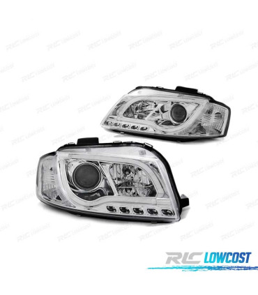 FAROS LUZ DIURNA LED AUDI A3 8P 03-08 TRU DRL ECE-R87 CROMADO