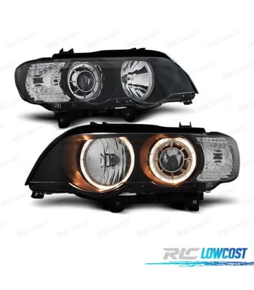 FAROS BMW X5 E53 99-03 OJOS ANGEL FONDO NEGRO ARO HALÓGENO