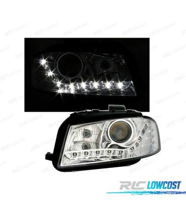 FAROS AUDI A3 8P 03-08 FONDO CROMO LUZ DIURNA LED