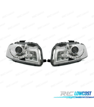 FAROS AUDI A3 8P 03-08 LUZ LED DIURNA FONDO CROMO