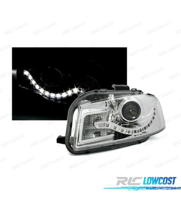 FAROS AUDI A3 8P 03-08 LUZ LED DIURNA FONDO CROMO