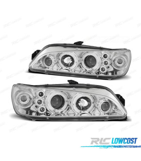 FAROS PEUGEOT 306 97-01 OJOS ANGEL FONDO CROMO