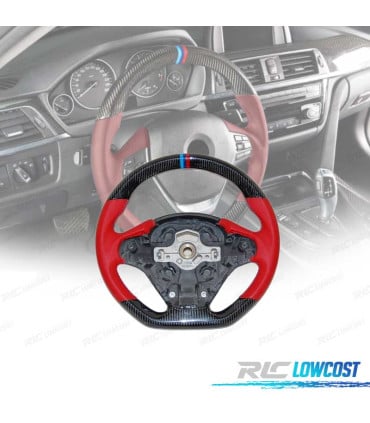 VOLANTE BMW F30 F31 F32 F33 F36 11-20 LOOK M CARBONO + ROJO